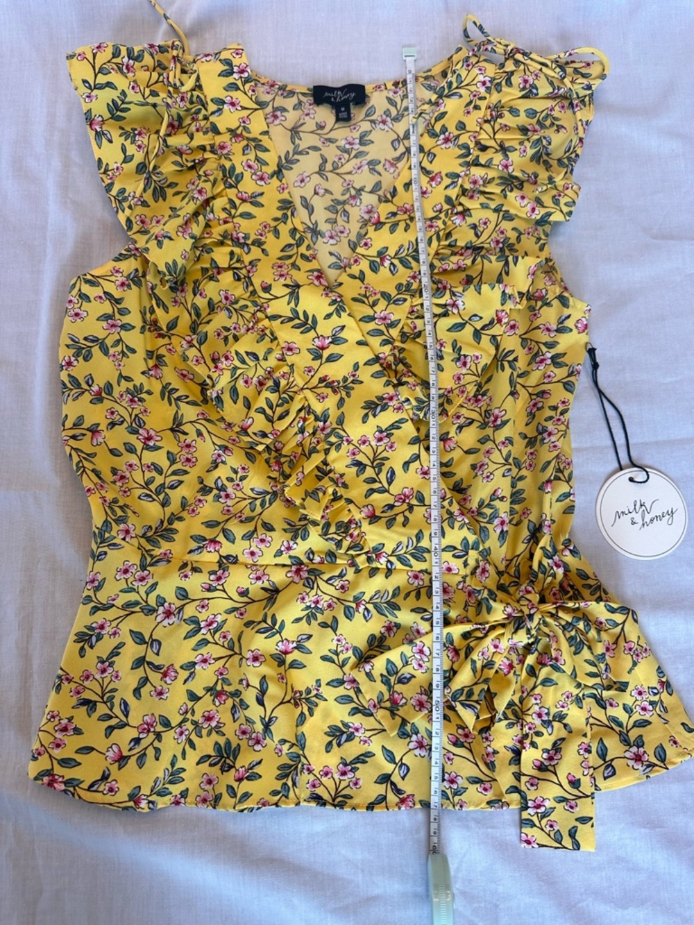 Milk & Honey Yellow Floral Ruffle Tie-Waist Blouse